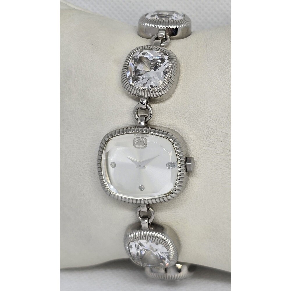 Women's Ecko Unltd Rectangle Silver Tone Crystal Rhinestone Bracelet Watch 04 - Picture 2 of 10